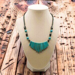 Vintage Turquoise & Hematite Graduating Stone Necklace